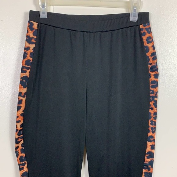 HIGH WAIST ANIMAL PRINT LEOPARD AND BLACK LEGGINGS SIZE M ELASTIC WAIST - Picture 4 of 6